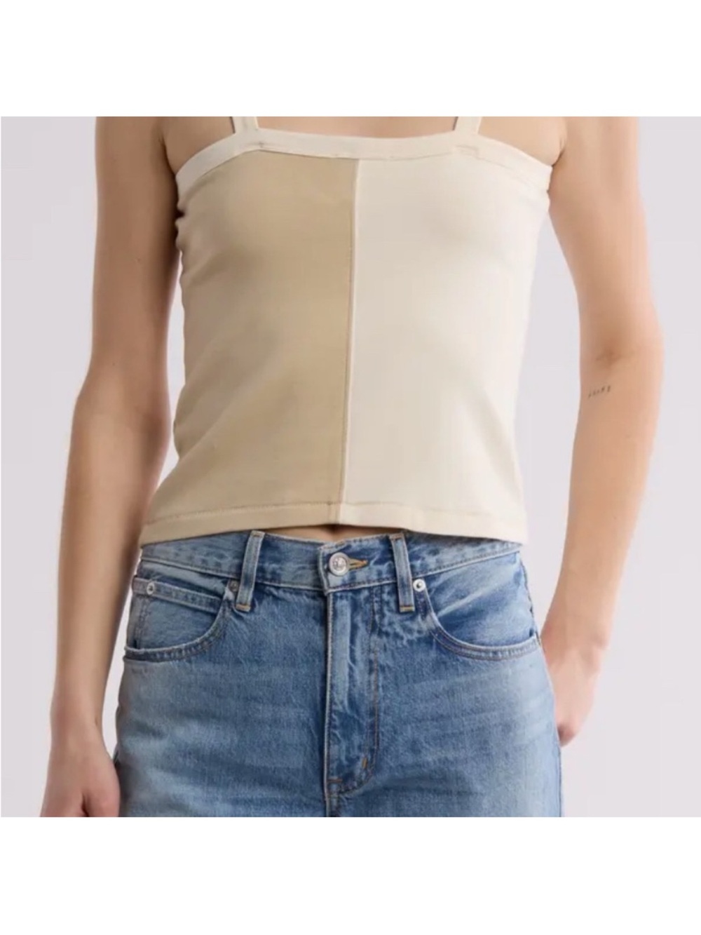 Madewell Cream & Beige Two-Tone Spaghetti Strap Tank
